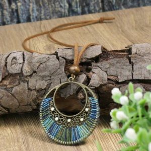 Bohemian Retro Style Round Color Rhinestone Necklace